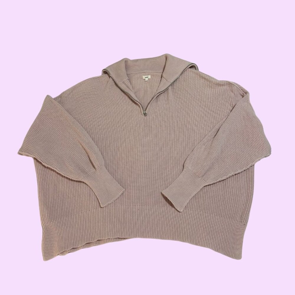 Aerie Beyond Quarter Zip Oversized Sweater, Light Purple-Pink, Size L